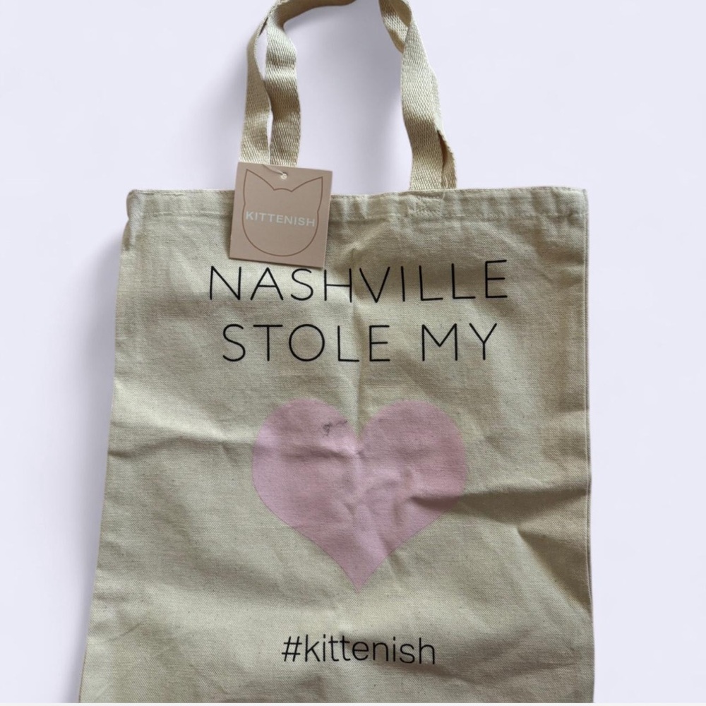 Kittenish Beige Nashville Stole My Heart Tote with Pink Heart